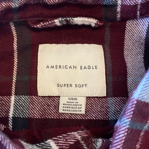 American Eagle Men's Super Soft Flannel Shirt Burgundy and Grey Plaid - Picture 3 of 8